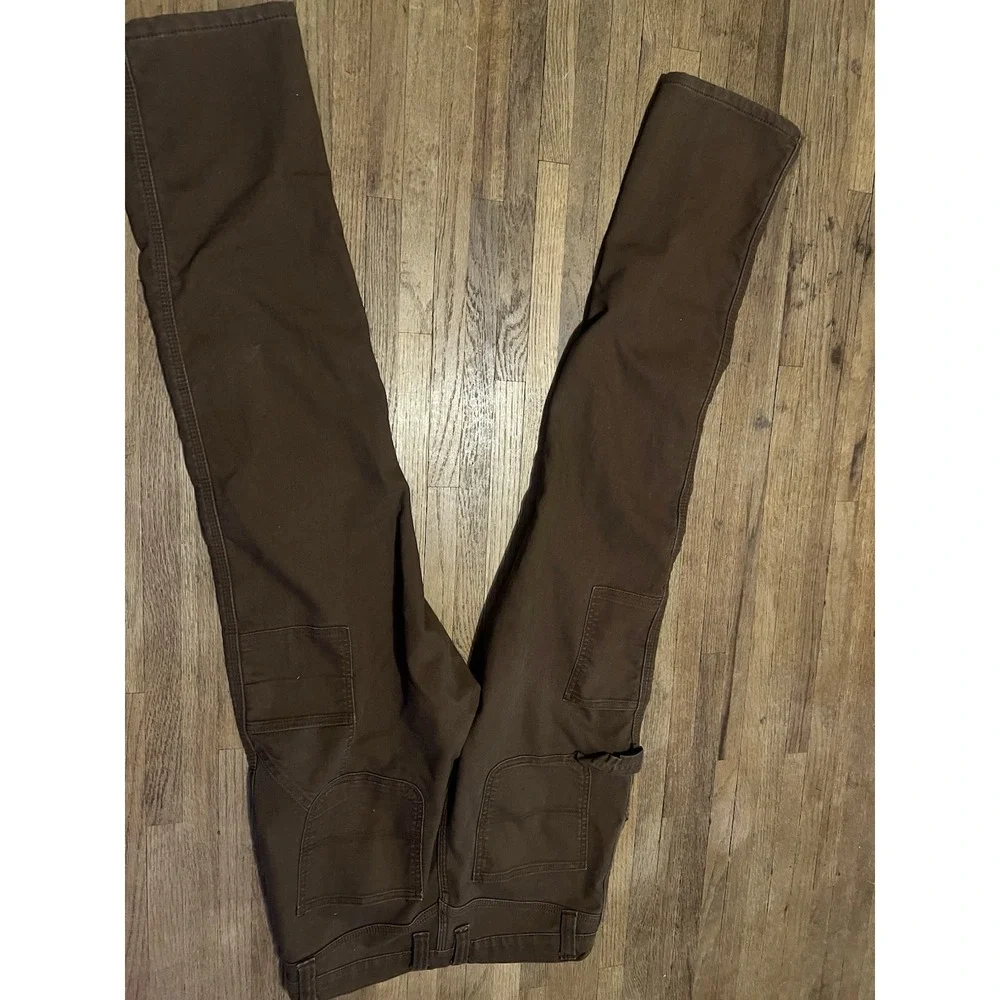 Rugged Wear Haggar Mens 32x34 Flannel Lined Brown Canvas Work Pants Straight Leg